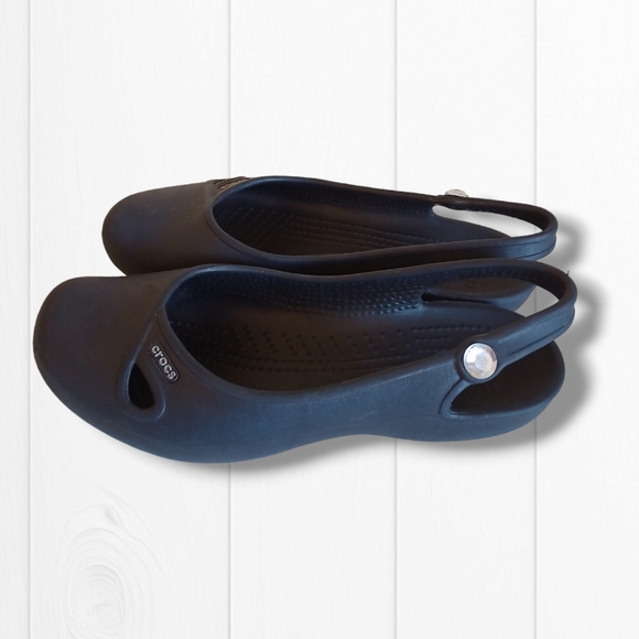 CROCS Women's Olivia Black Jeweled Slingback Croslite Flat Sandals - Picture 7 of 16